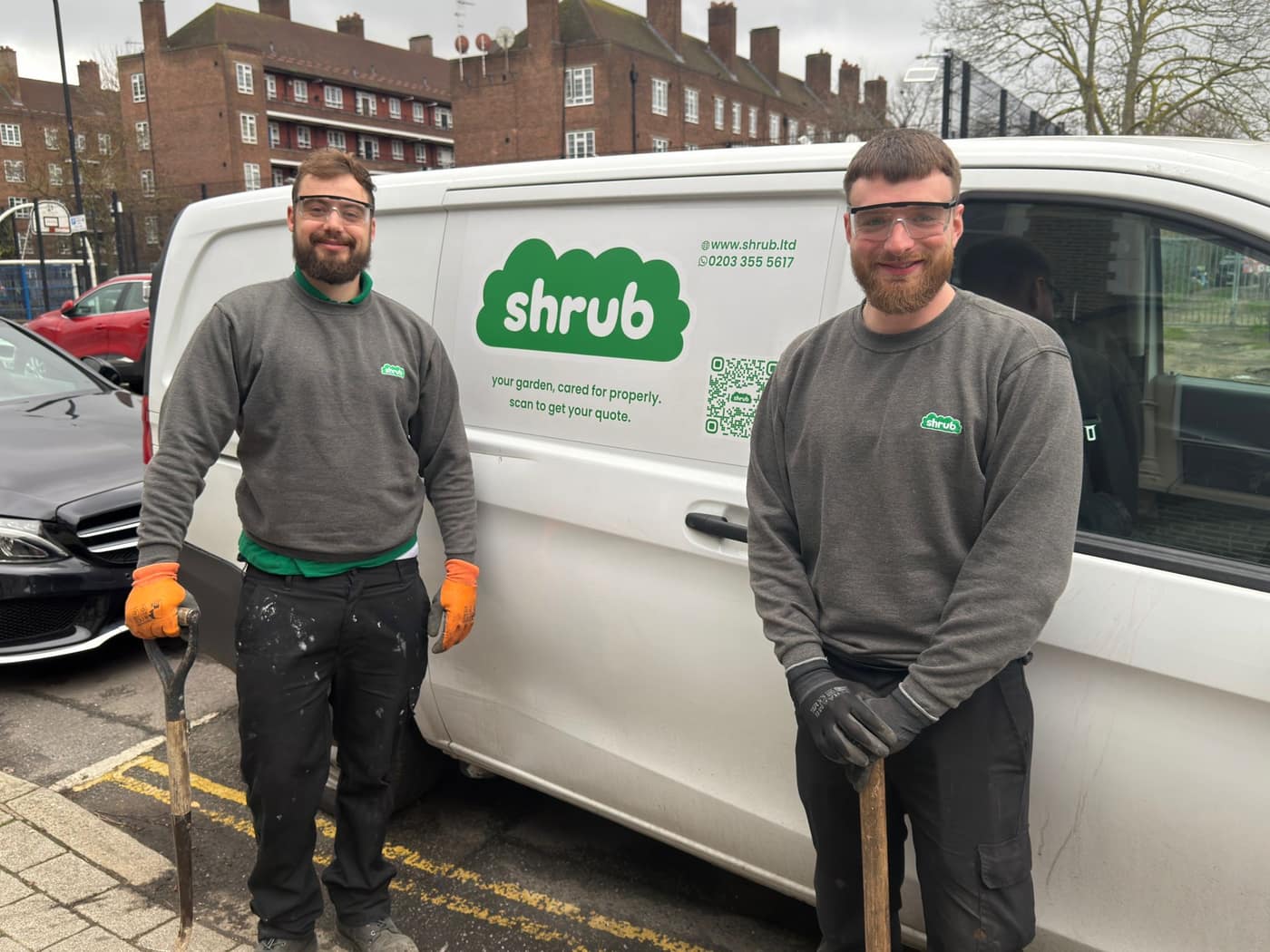 The Shrub team with their branded van in Hackney, ready for a maintenance visit